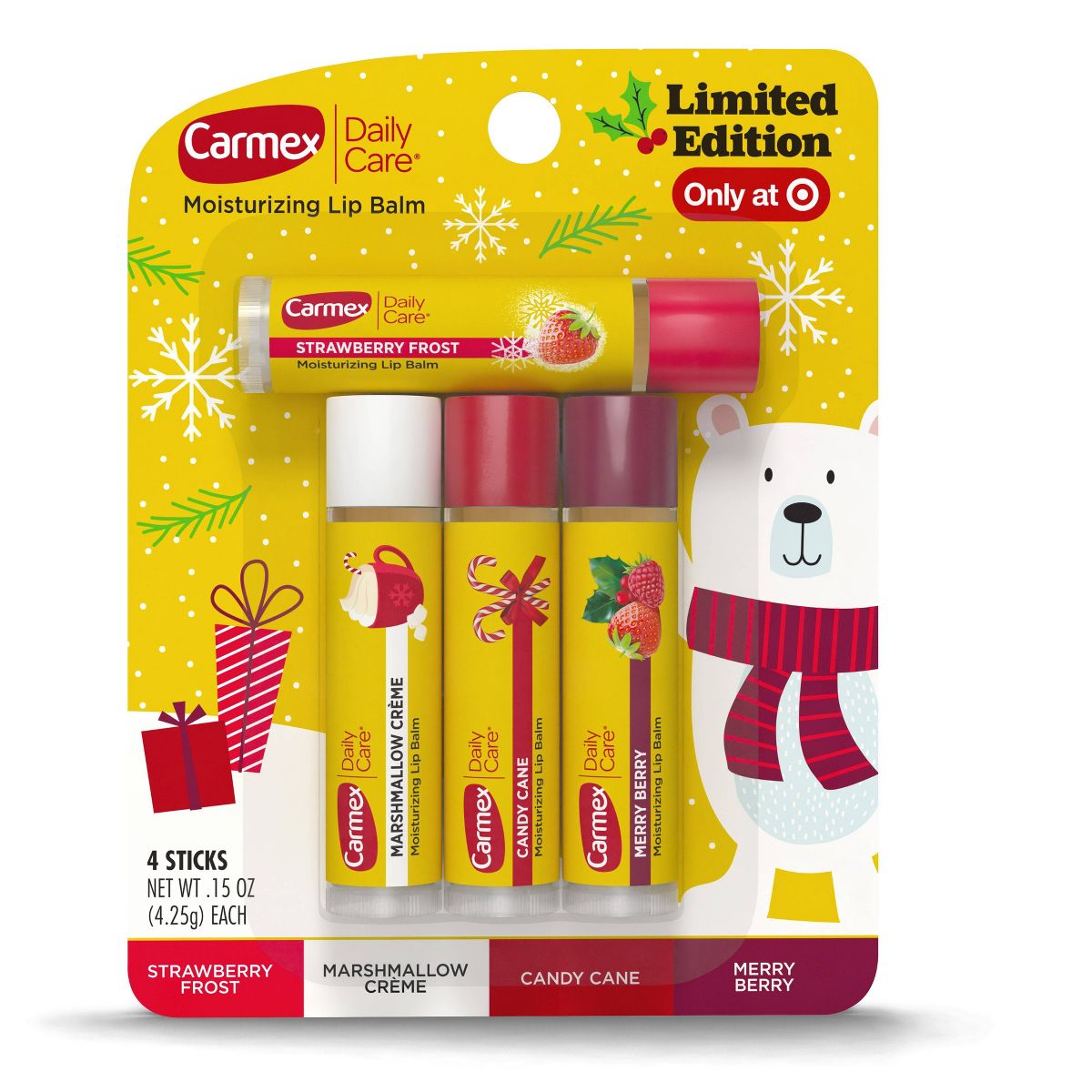Carmex Daily Care Holiday Limited Edition Lip Balm Sticks - 4ct